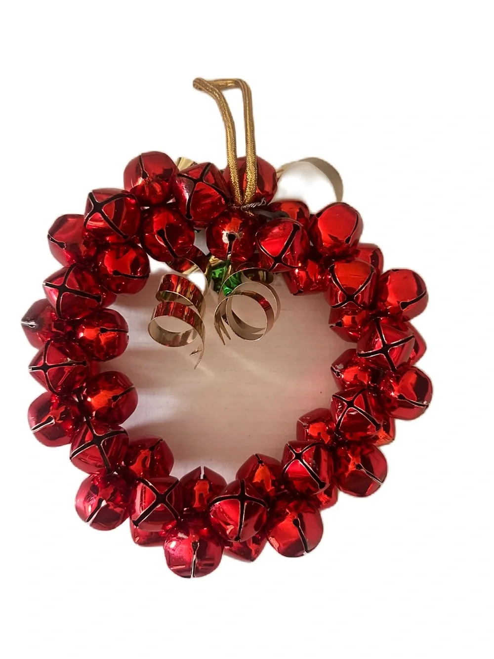 Vintage Red Jingle Bell Wreath Holiday Door Hanger Christmas Decor Holly Bells
